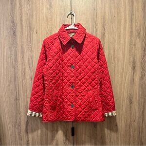 Burberry Brit Red Diamond Quilted Collared Jacket Signature Check Lining Size M